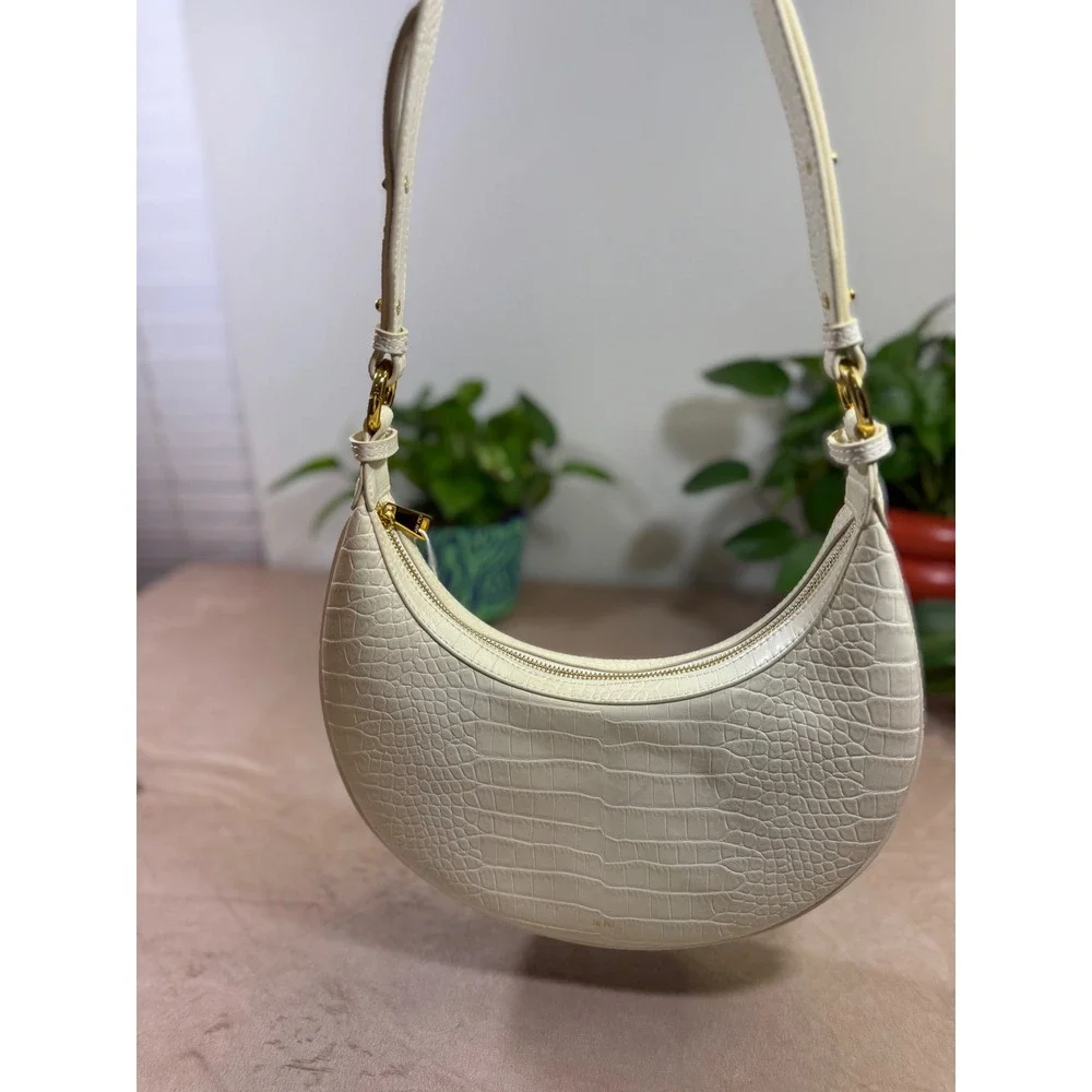 JW PEI Carly Saddle Bag Ivory Croc Embossed Vegan Leather Shoulder Bag NEW